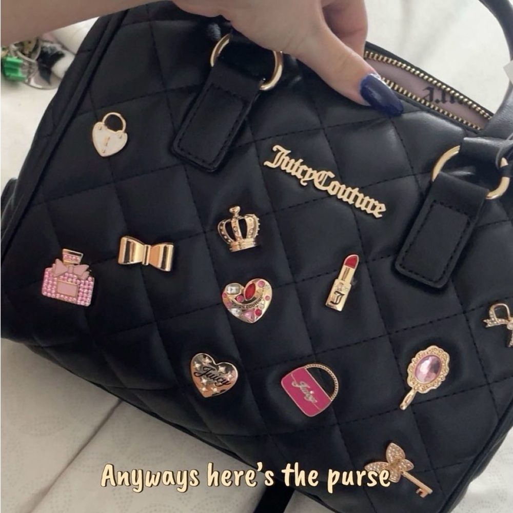 Juicy Couture Black Quilted Satchel with Charms